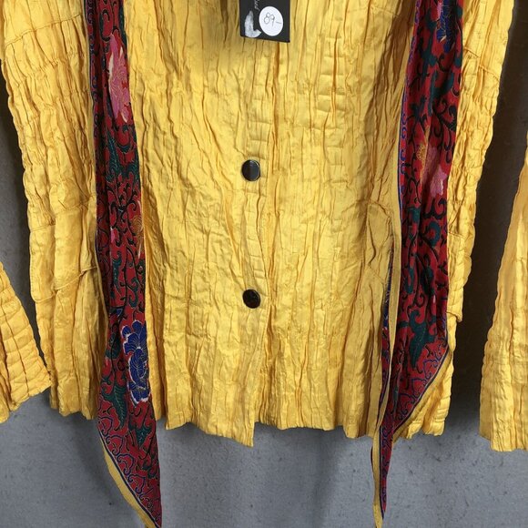 Flair Jacket Womens Medium Yellow Crinkle Accordion Art To Wear Bright Mod  NEW - Picture 12 of 15